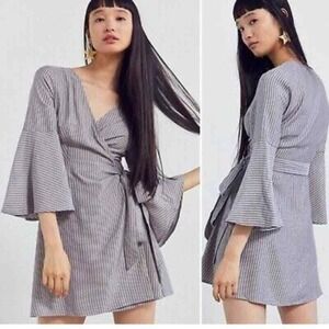 Ecote Women's Bell Sleeve Wrap Striped Dress 100% Rayon Size Medium